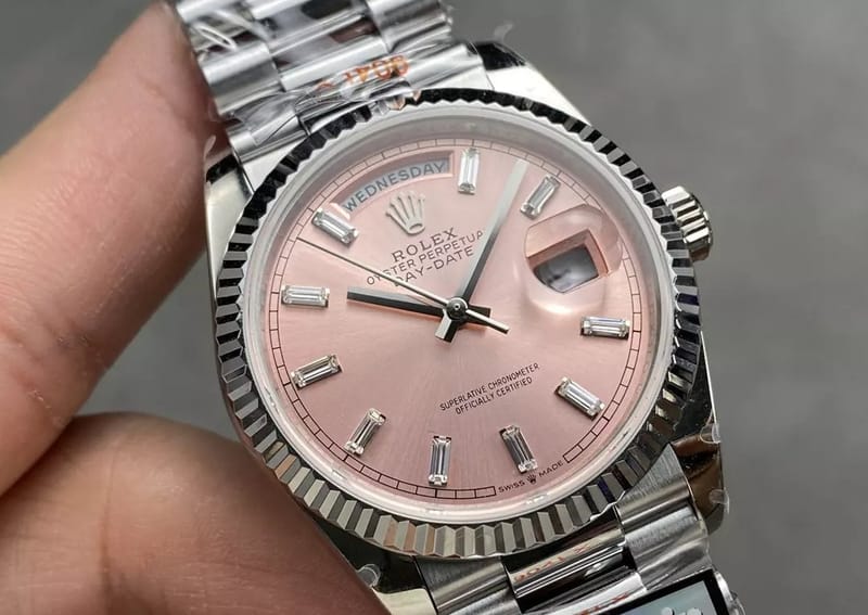 ROLEX 로렉스 데이데이트 핑크 다이아 다이얼 화이트 골드 금통 10P 36mm