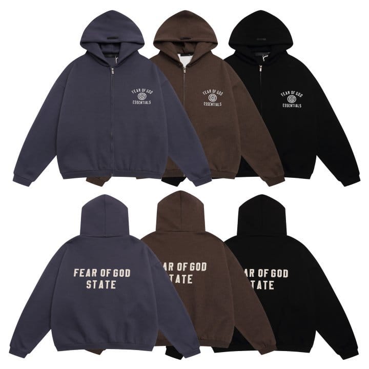 FEAR OF GOD 피어오브갓 에센셜 2003 유니버시티 플리스 풀 후드 집업