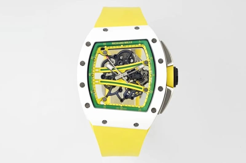 RICHARD MILLE 리차드밀 RM61-01 화이트 세라믹 1:1 베스트 에디션 옐로우 러버 스트랩 RMUL2
