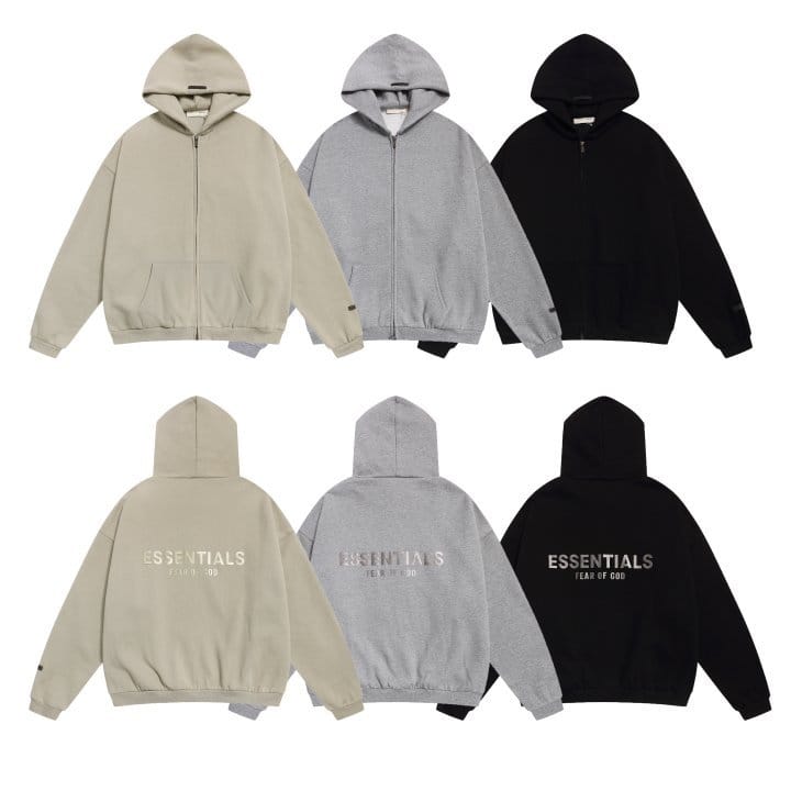 FEAR OF GOD 피어오브갓 에센셜 2010 백 로고 플리스 풀 후드 집업