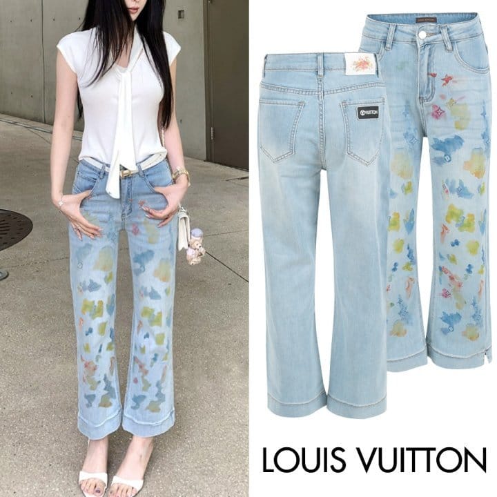 LOUIS VUITTON 루이비통 컬러 워터그래픽 연청 팬츠