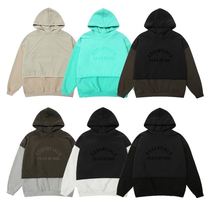 FEAR OF GOD 피어오브갓 에센셜 829 톤온톤 로고 플리스 나일론 후드