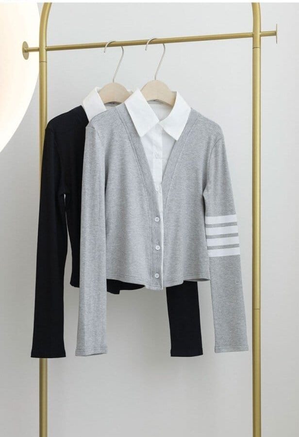 THOM BROWNE 톰브라운 스트라이프 셔츠 레이어드 가디건