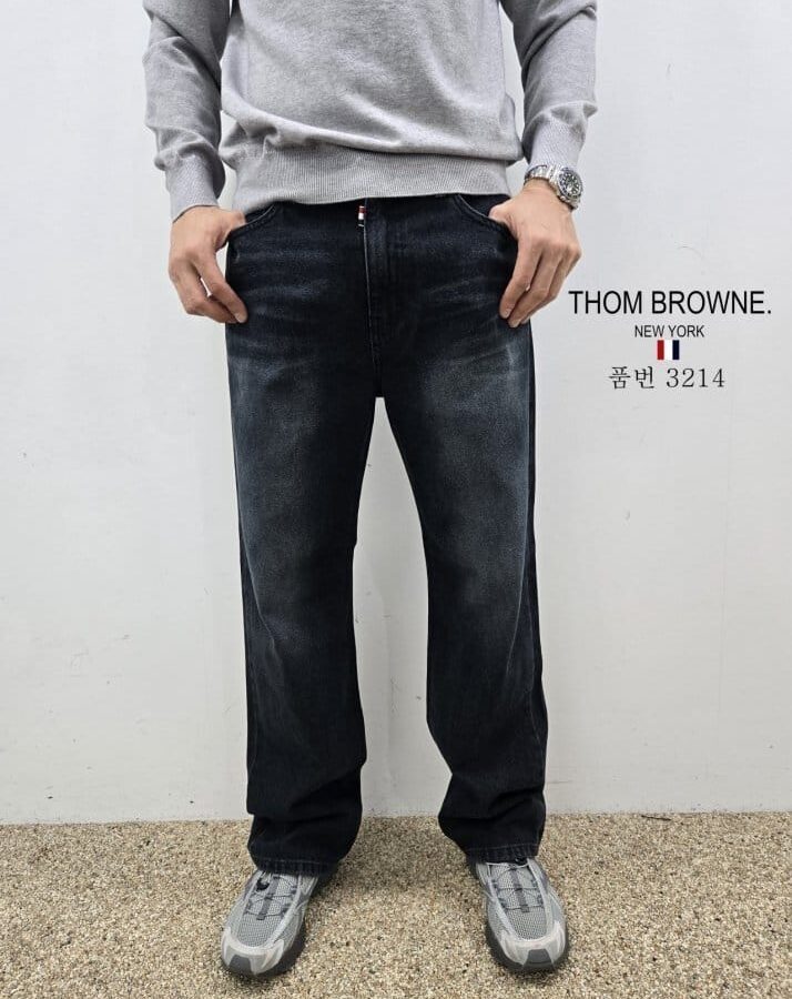 THOM BROWNE 톰브라운 스판 세미와이드 청바지