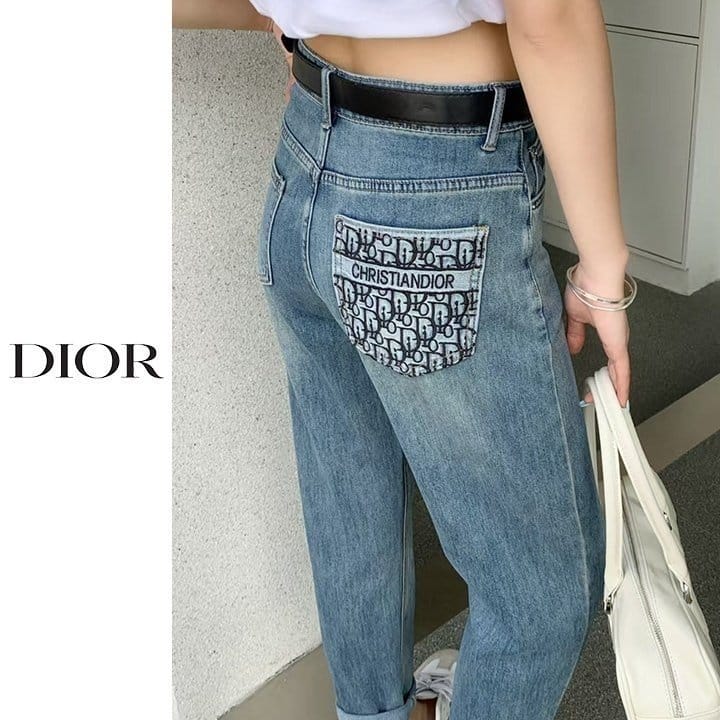 DIOR 디올 주머니 자수 청 배기 바지