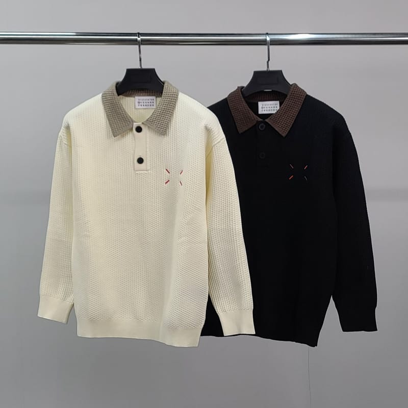 MAISON MARGIELA 메종마르지엘라 로고자수 와플 카라 니트